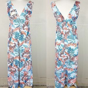 Vintage 70 Floral Orange Sleeveless Summer Casual Maxi Dress Small Venus